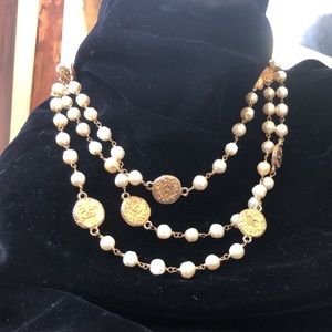 Vintage Chanel 64” CC pearl gold damaged necklace
